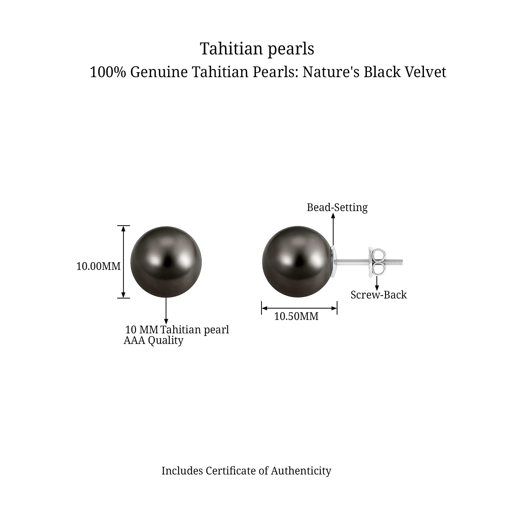 Simple Round Tahitian Pearl Solitaire Stud Earrings