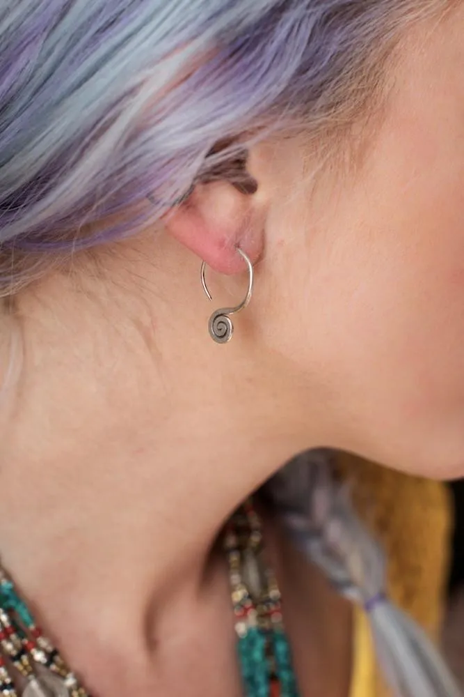 Simple Swirl Hill Tribe Silver Earrings