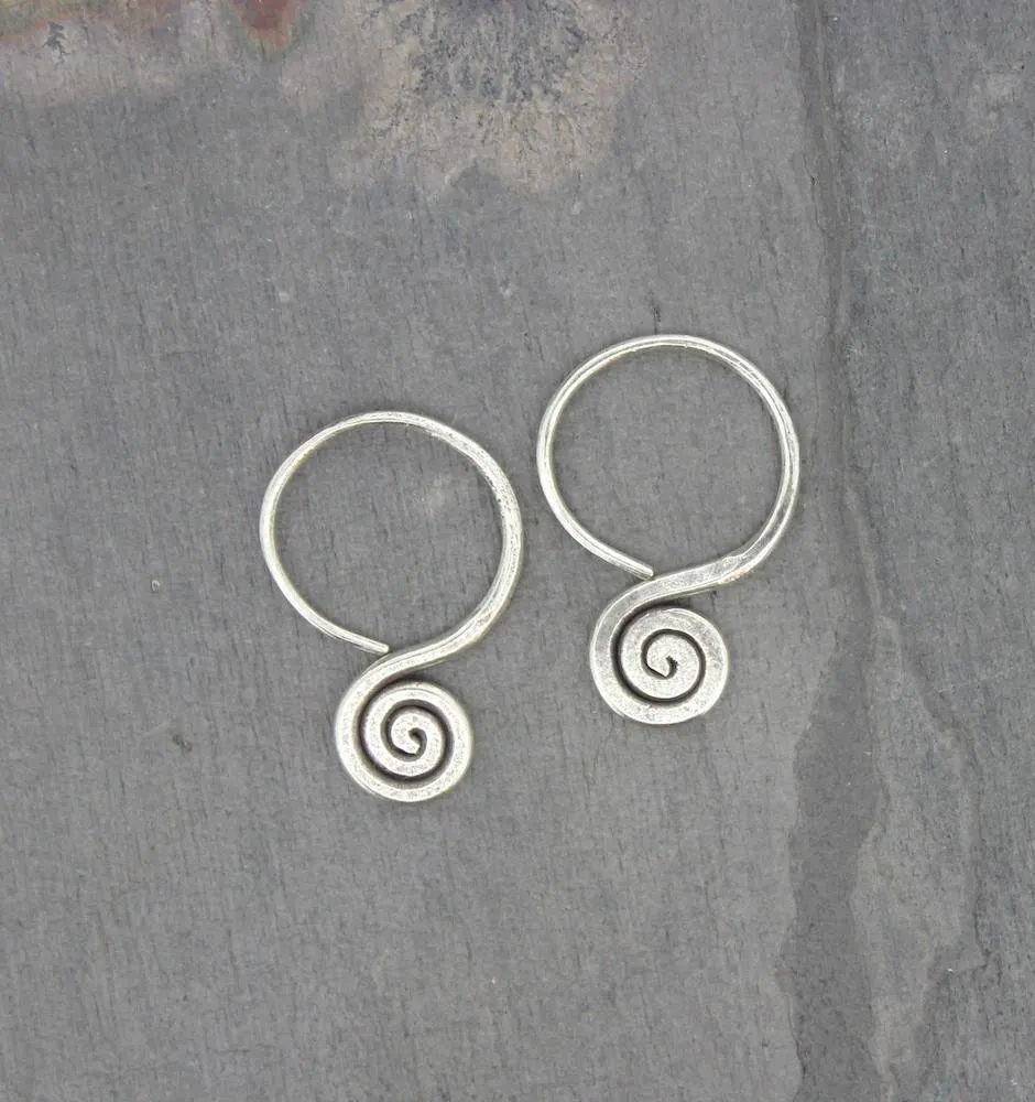 Simple Swirl Hill Tribe Silver Earrings