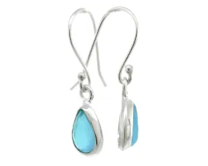 Simple Teardrop Shape Blue Chalcedony Earrings