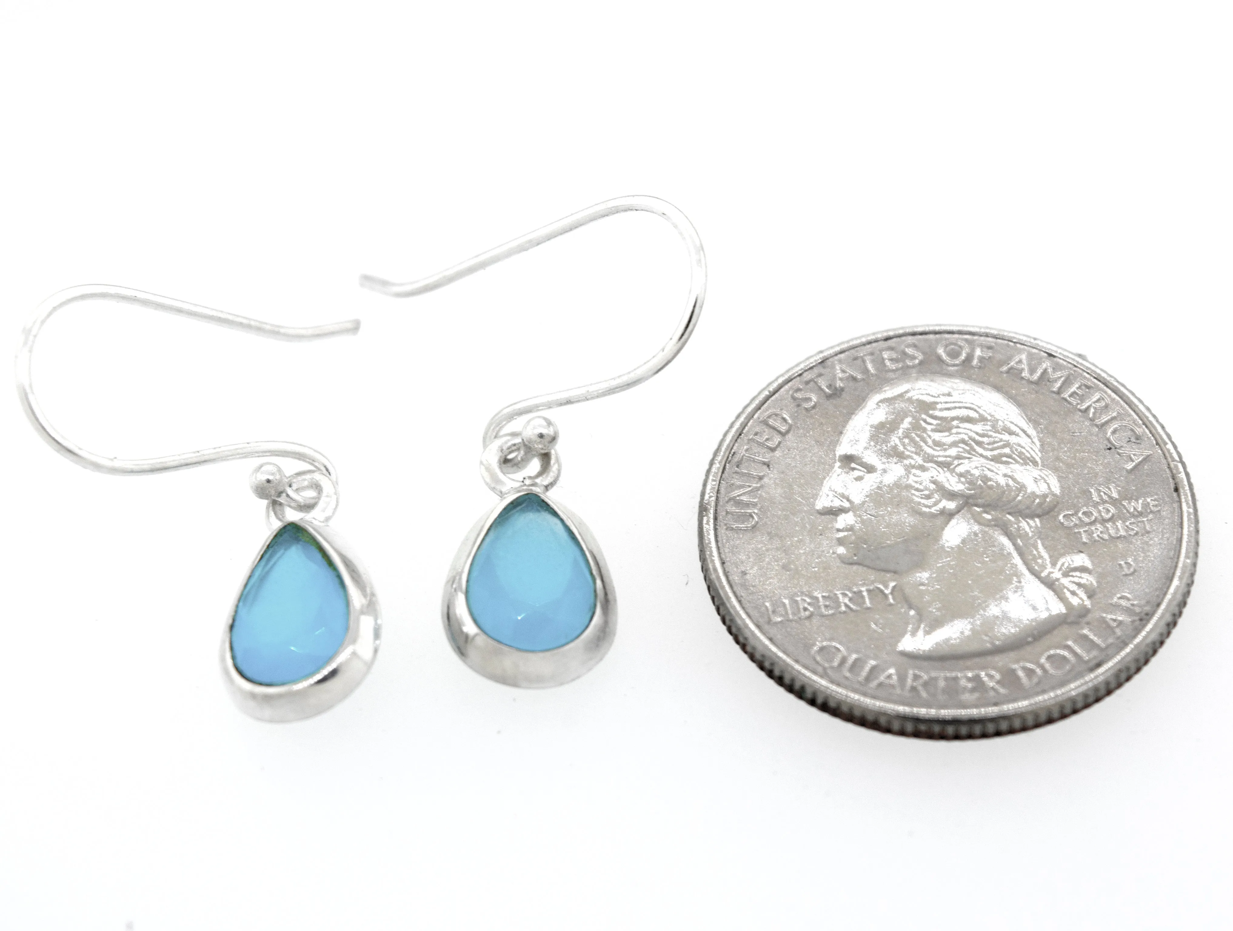 Simple Teardrop Shape Blue Chalcedony Earrings
