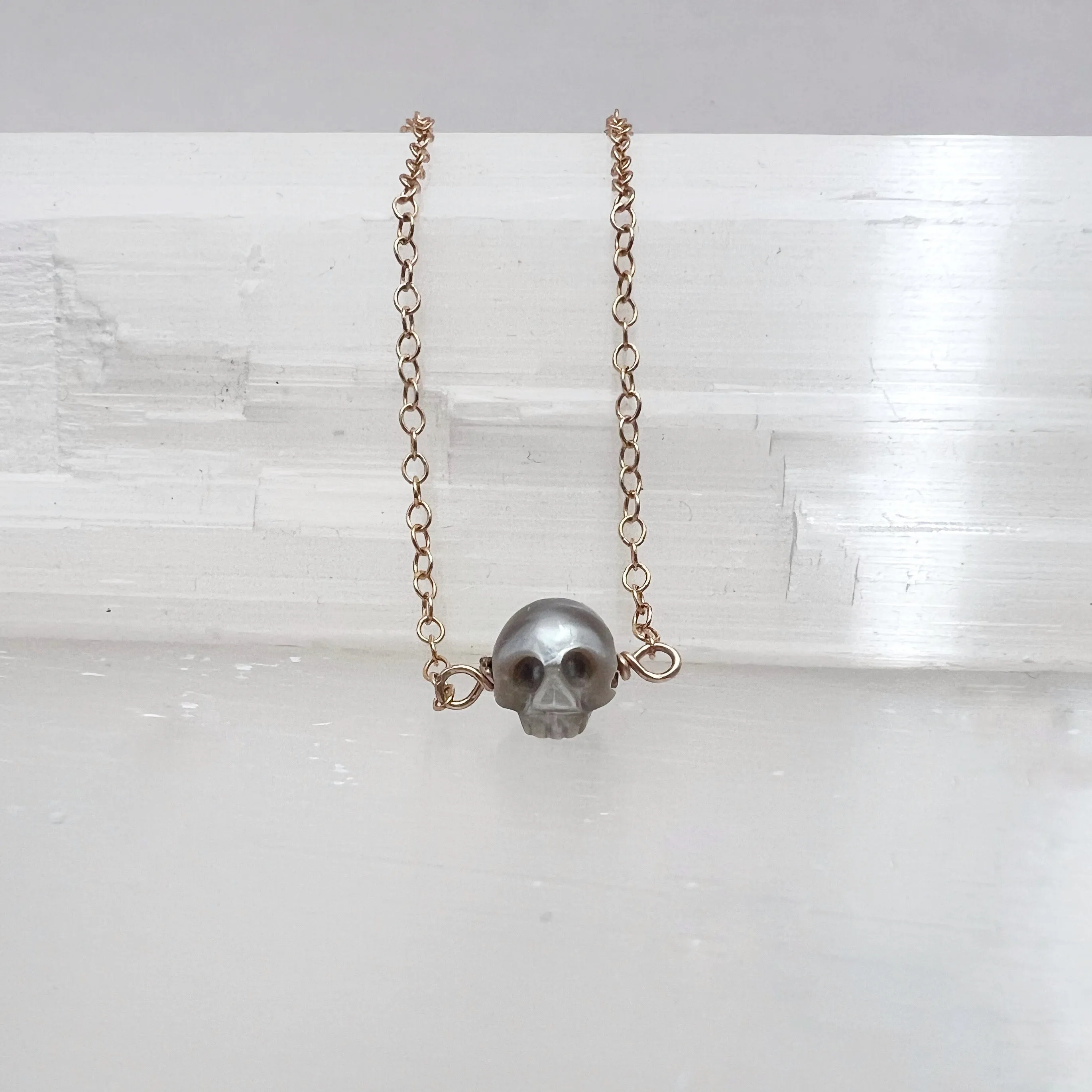 Skull Pearl Layering Necklace - Choose Your Metal