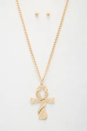 Snake Wrap Cross Pendant Curb Link Necklace