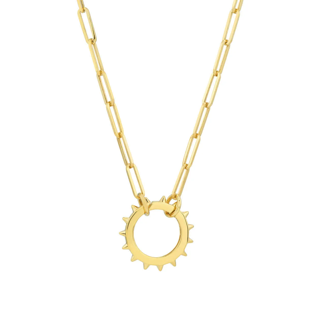 Spiked Edge Round Push Lock Necklace