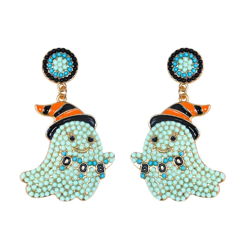 Spooky Chic Halloween ""BOO"" Bead Ghost Drop Earrings