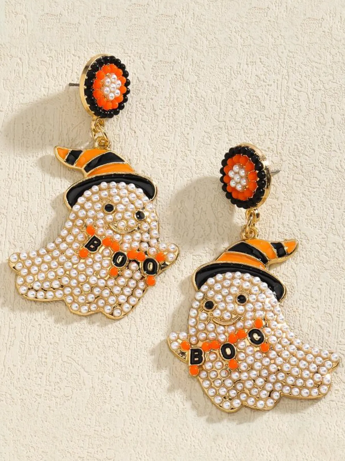 Spooky Chic Halloween ""BOO"" Bead Ghost Drop Earrings
