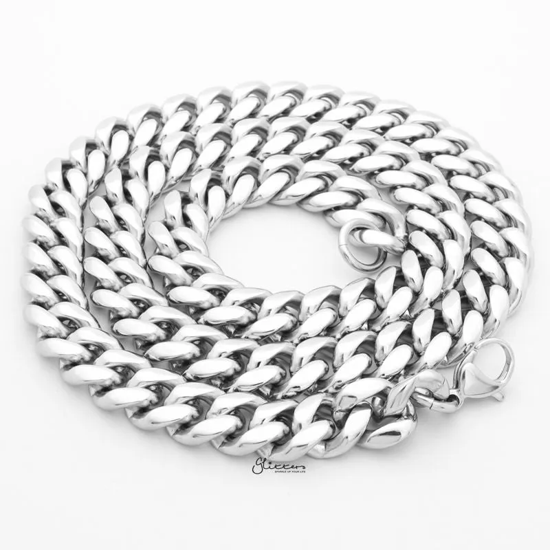 Stainless Steel Miami Cuban Curb Chain Necklace - 12mm Width