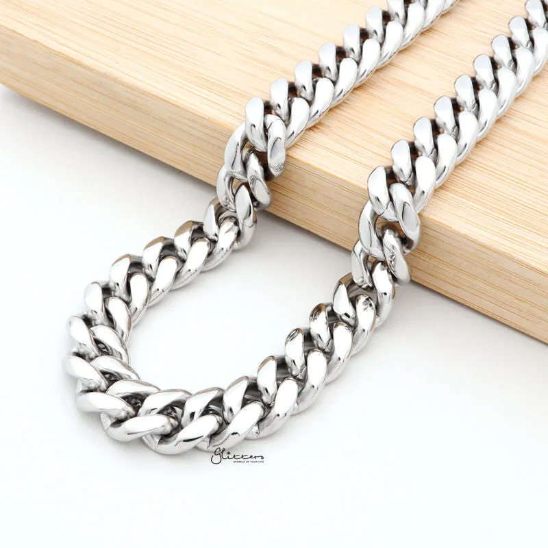 Stainless Steel Miami Cuban Curb Chain Necklace - 12mm Width