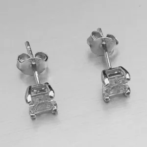 Sterling Silver 4 MM Square CZ Stud Earrings, Silver Earrings, Stud Earrings, CZ earrings