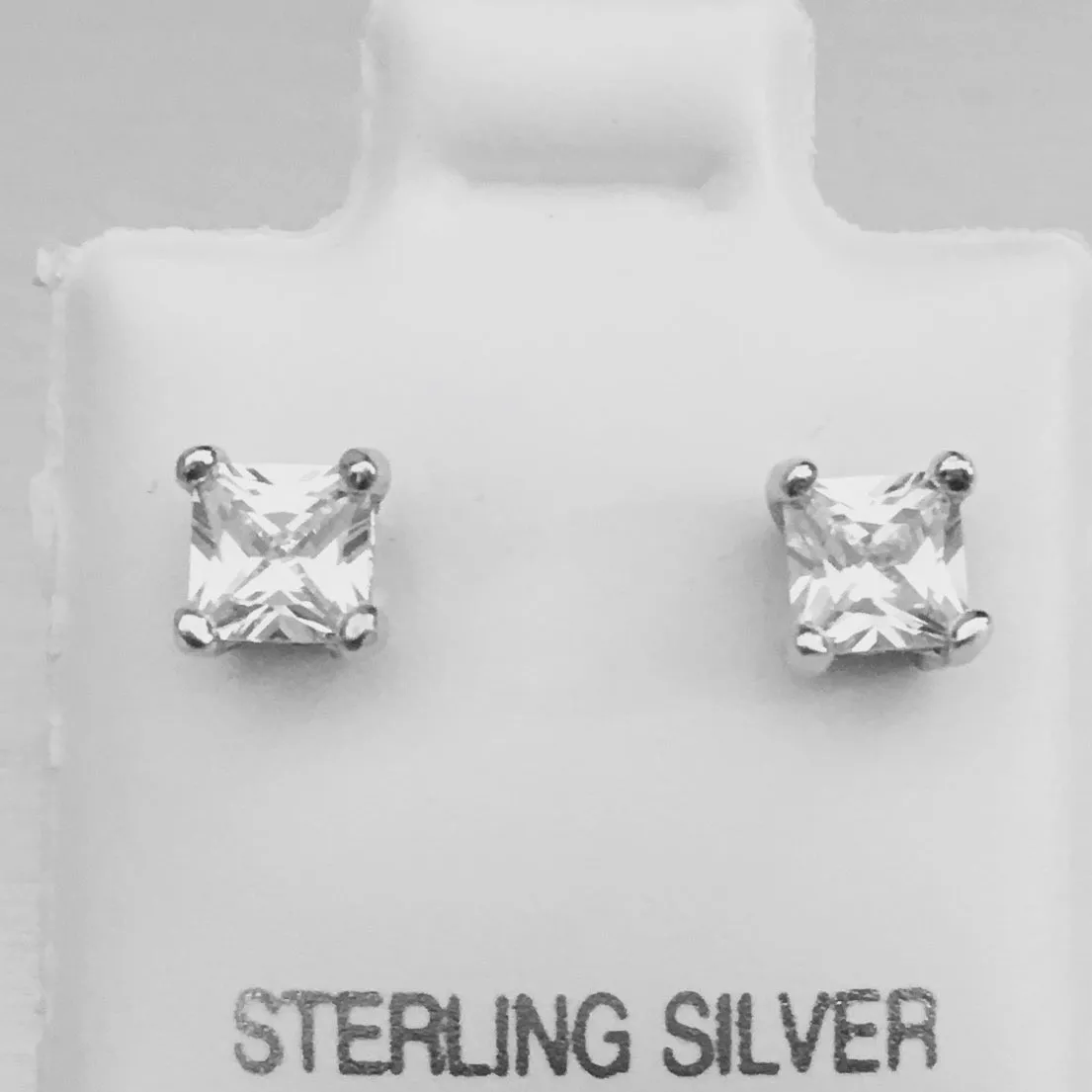 Sterling Silver 4 MM Square CZ Stud Earrings, Silver Earrings, Stud Earrings, CZ earrings