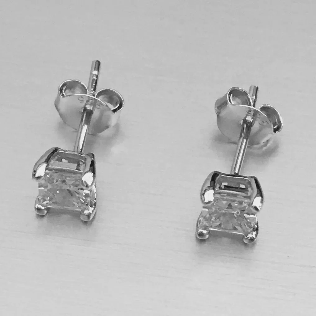 Sterling Silver 4 MM Square CZ Stud Earrings, Silver Earrings, Stud Earrings, CZ earrings