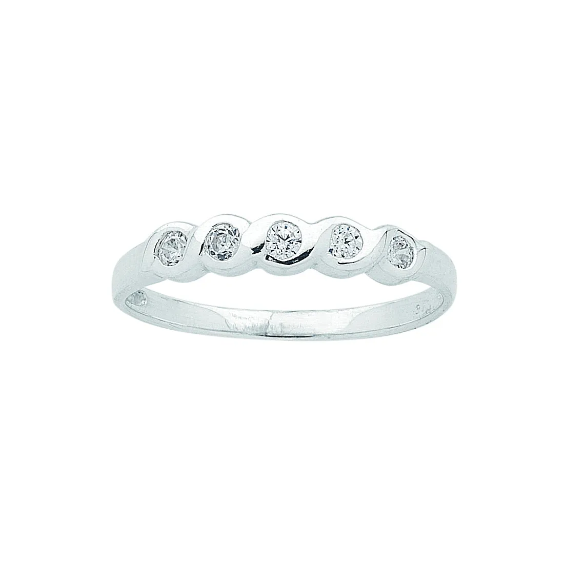 Sterling Silver Cubic Zirconia 5 Stone Bezel Set Ring