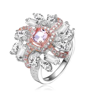 Sterling Silver Two Tone Plated Cubic Zirconia Cluster Ring