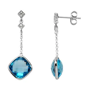Swiss Blue Topaz and Diamond Earrings