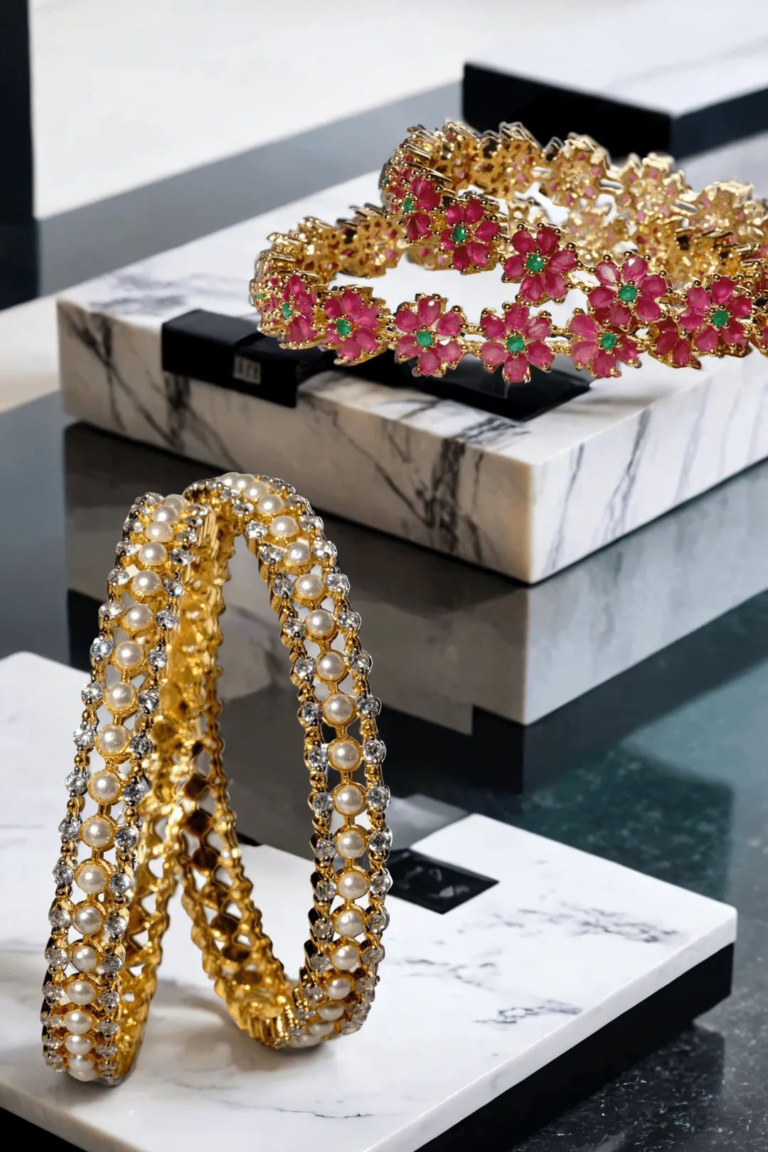 Tavisha Gold-Plated 11-Piece Floral Pearl Bangle Set (1 PC)