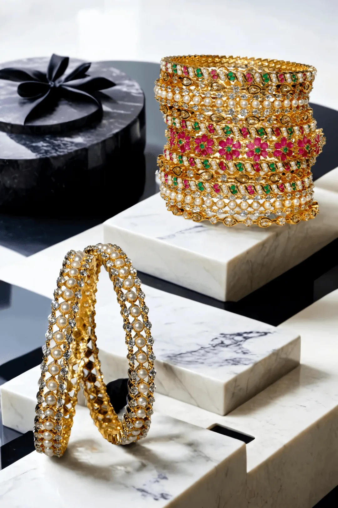 Tavisha Gold-Plated 11-Piece Floral Pearl Bangle Set (1 PC)