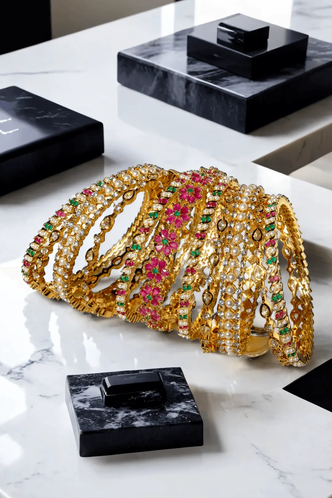 Tavisha Gold-Plated 11-Piece Floral Pearl Bangle Set (1 PC)