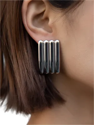 TEEK - Simple Silver Striped Earrings