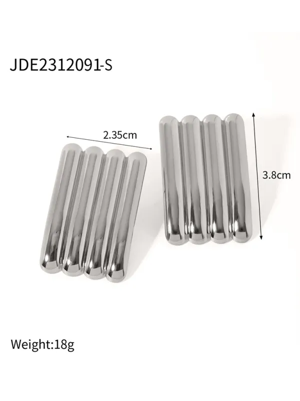 TEEK - Simple Silver Striped Earrings