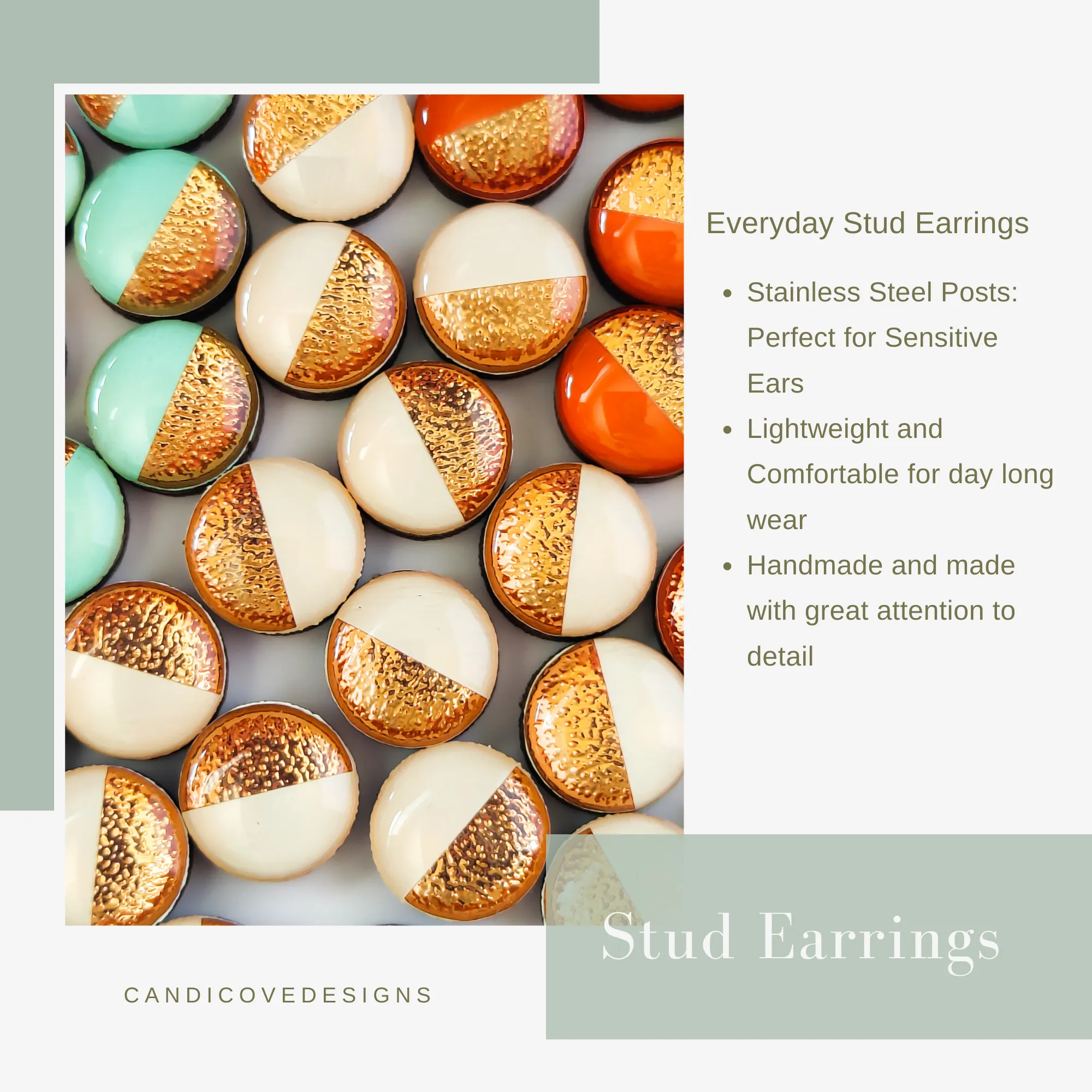Terracotta Orange Stud Earrings by Candi Cove Designs