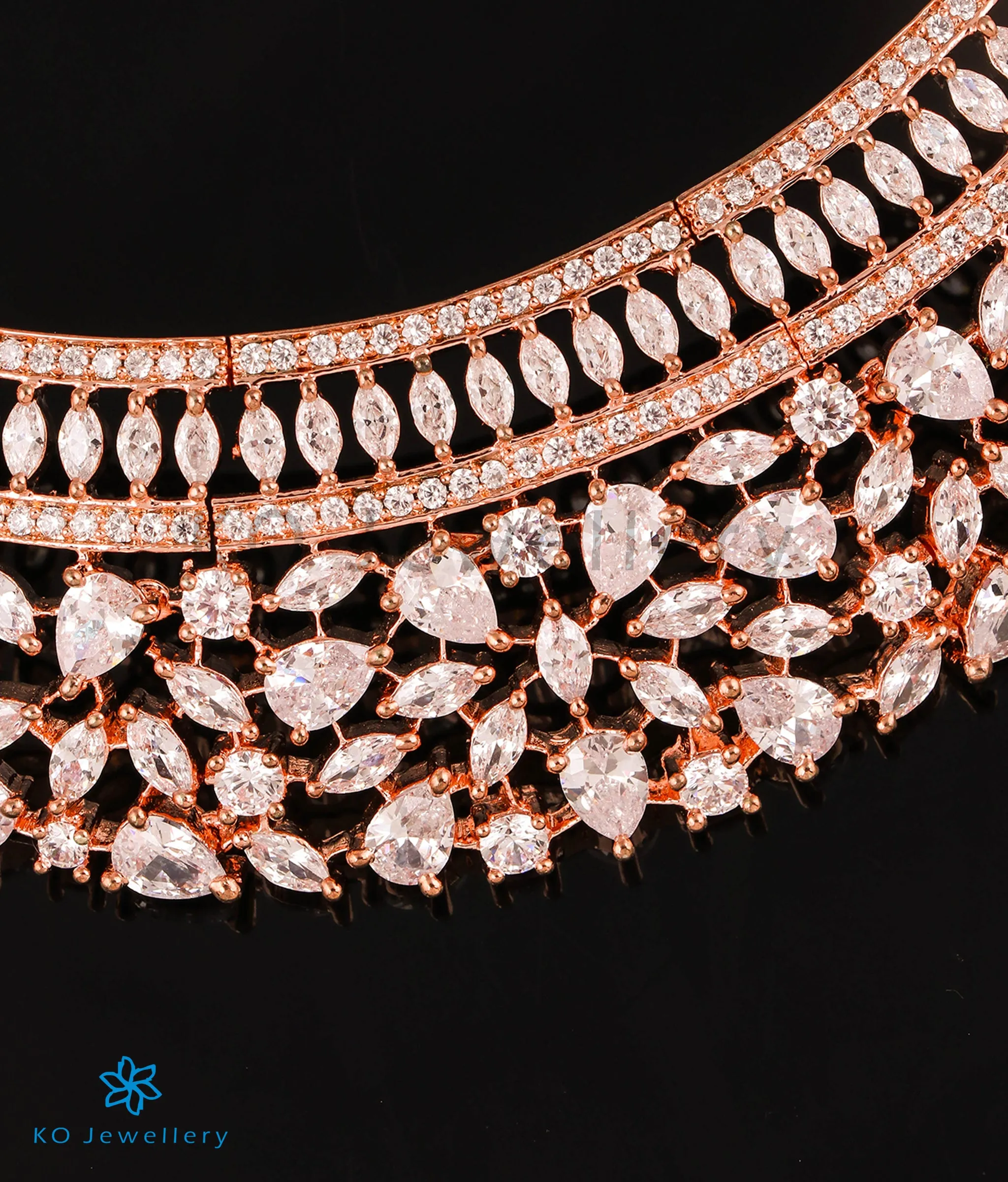 The Glam Sparkle Silver Rose-gold Necklace & Earrings