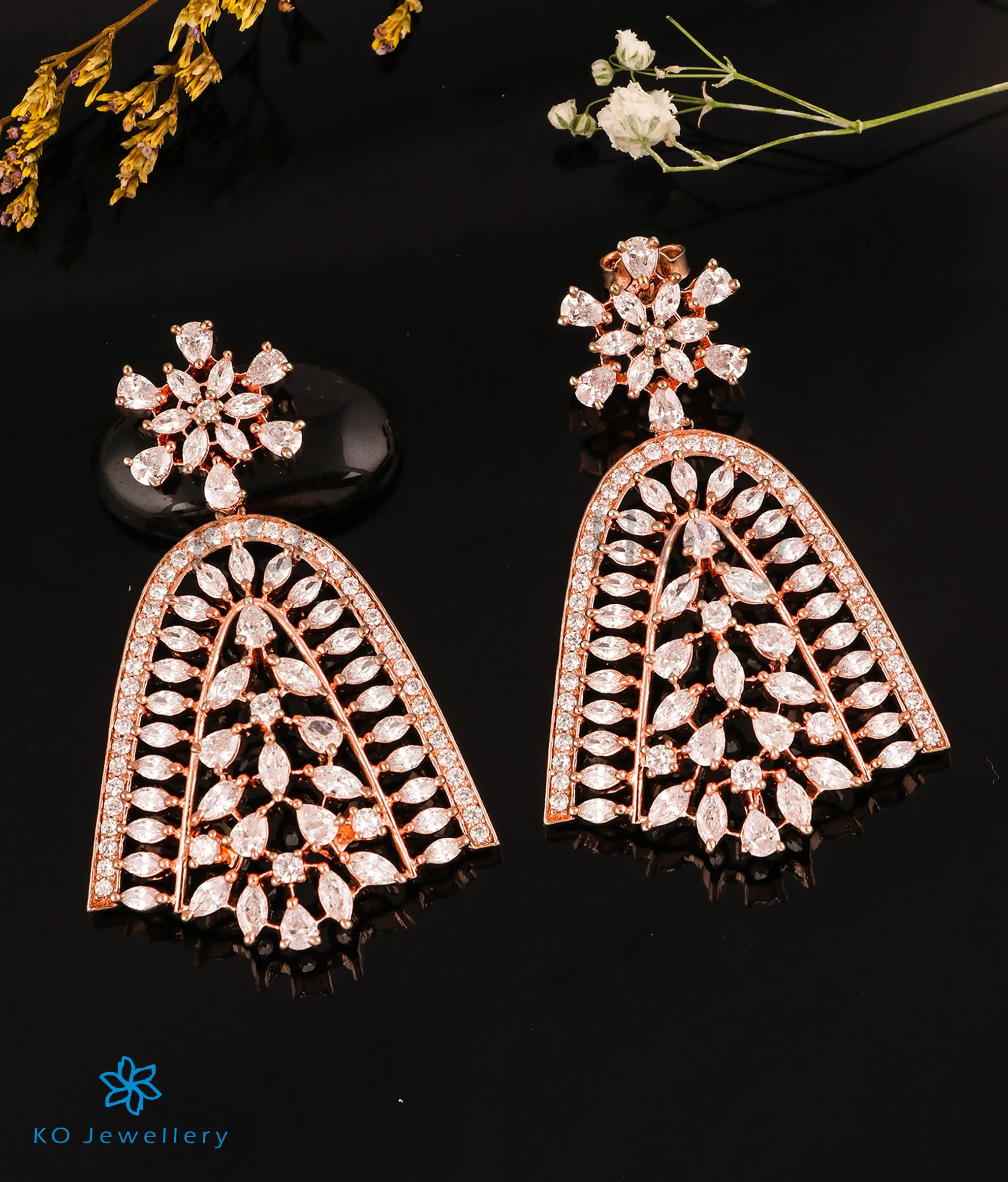 The Glam Sparkle Silver Rose-gold Necklace & Earrings