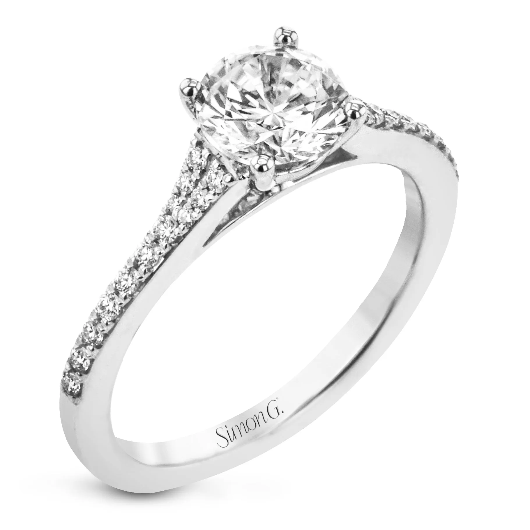 Thin Split Diamond Band Engagement Ring