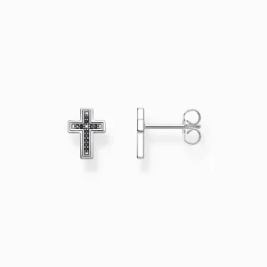 Thomas Sabo Silver and Black Cross ear Studs