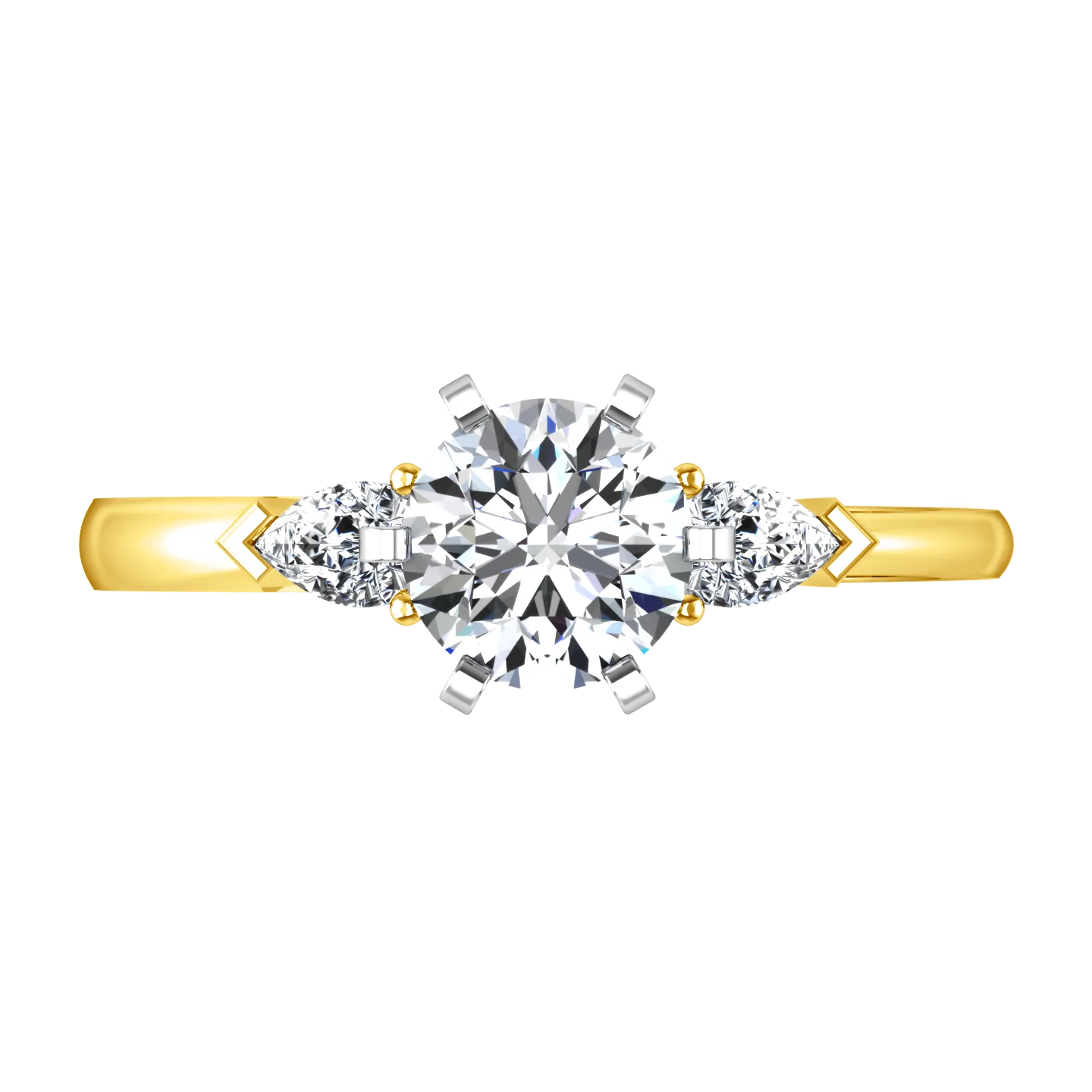 Three Stone Engagement Ring Eliza Pear Shape 14K Yellow Gold