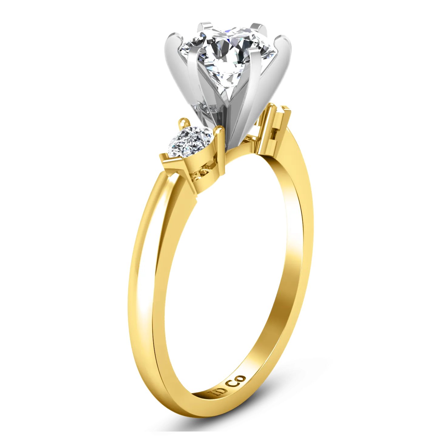 Three Stone Engagement Ring Eliza Pear Shape 14K Yellow Gold