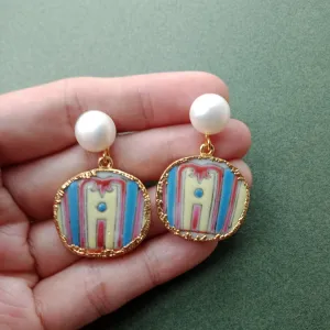 Tiong Bahru tropical art deco porcelain earrings