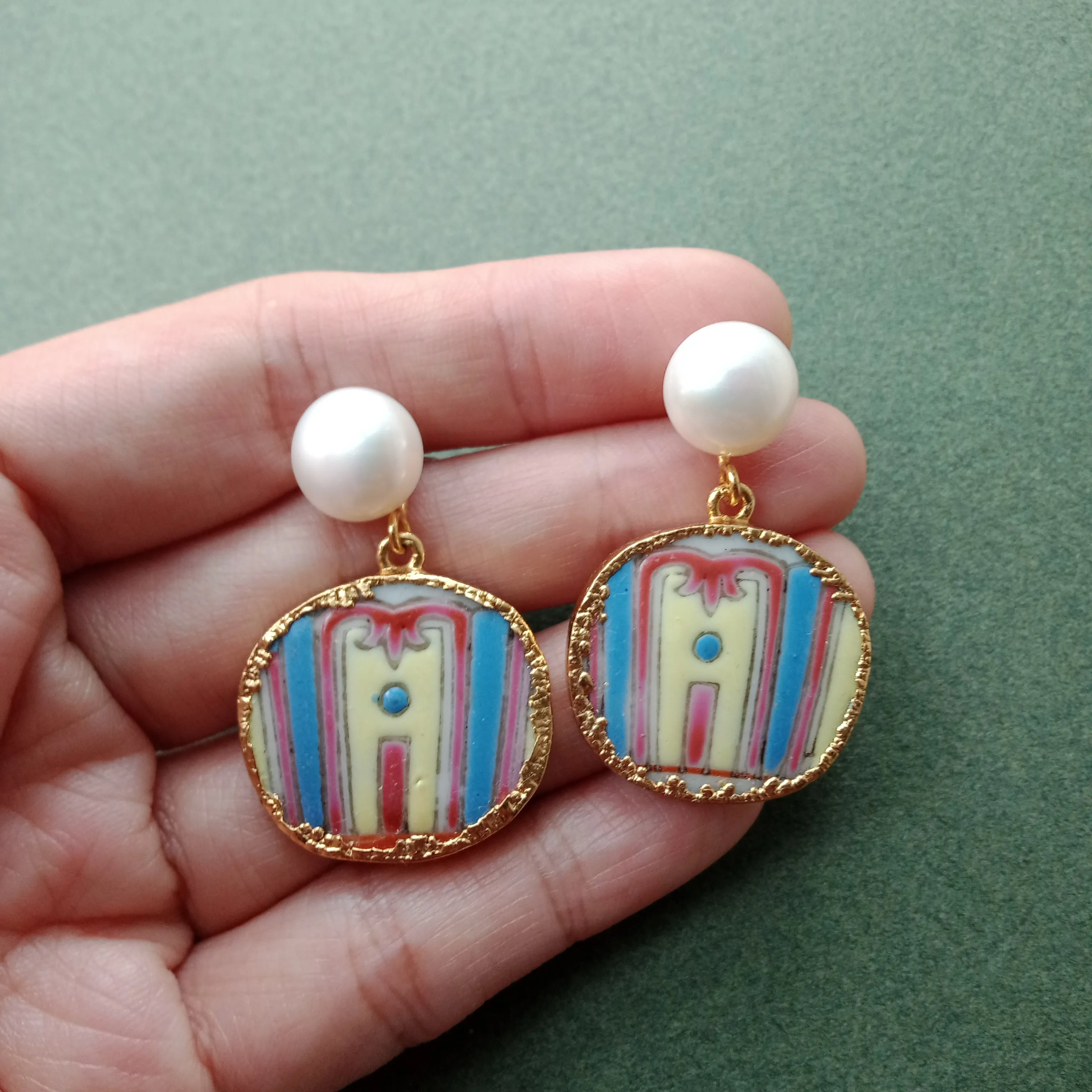 Tiong Bahru tropical art deco porcelain earrings