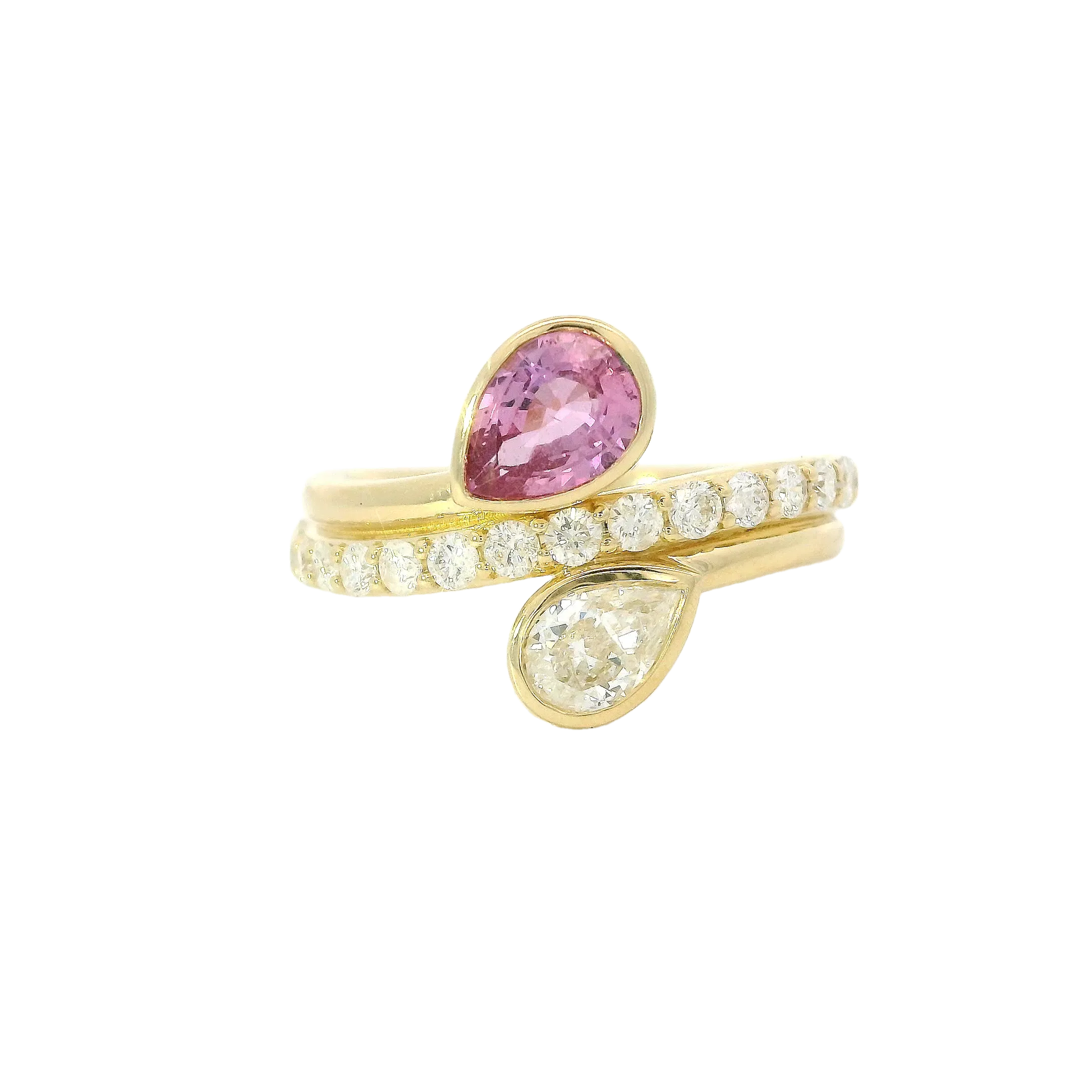 Toi-Et-Moi Bezel Set Pear Canadian Diamond and Pink Sapphire Ring