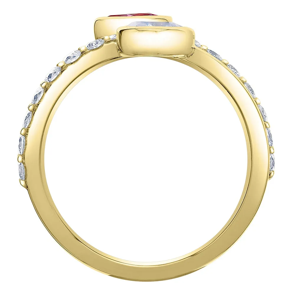 Toi-Et-Moi Bezel Set Pear Canadian Diamond and Pink Sapphire Ring
