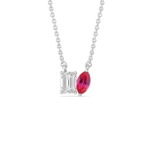 Toi Et Moi Created Ruby Marquise and Emerald Diamond Necklace