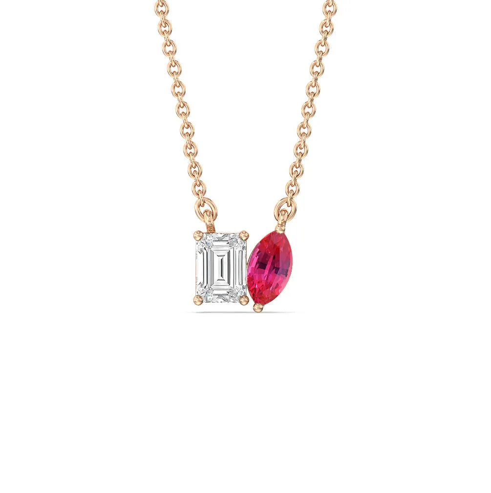 Toi Et Moi Created Ruby Marquise and Emerald Diamond Necklace