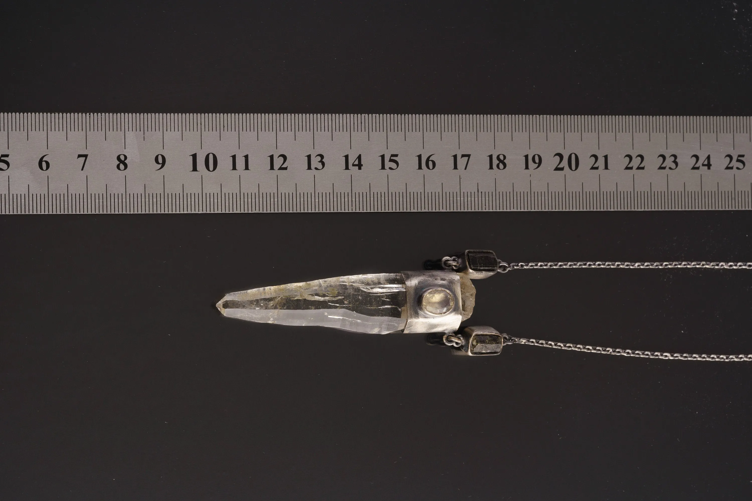 Unique Gemstone Pendant Faceted Ethiopian Opal Dravite Tourmaline & Himalayan Chlorite Lemurian Quartz in Oxidized Sterling Silver 16" Chain