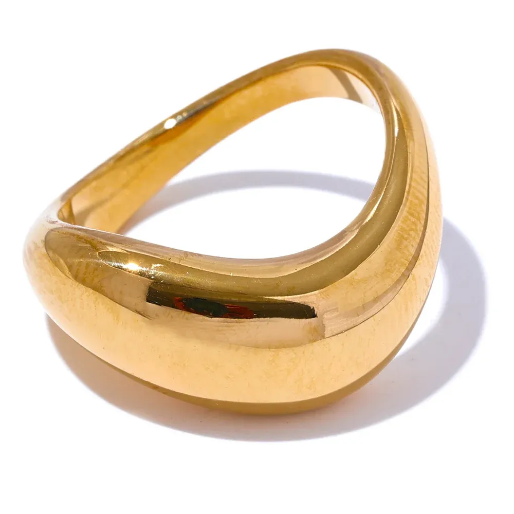 VAIGE Modern Geometric Waterproof Stainless Steel Ring - 18K PVD Gold Plated Distinctive Fashion Jewelry