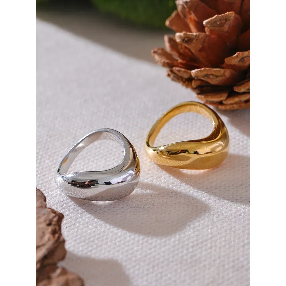 VAIGE Modern Geometric Waterproof Stainless Steel Ring - 18K PVD Gold Plated Distinctive Fashion Jewelry