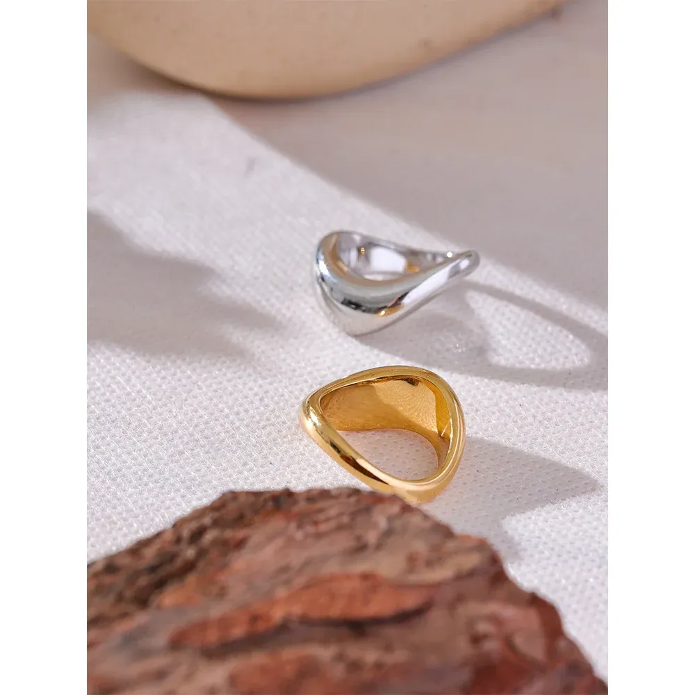 VAIGE Modern Geometric Waterproof Stainless Steel Ring - 18K PVD Gold Plated Distinctive Fashion Jewelry