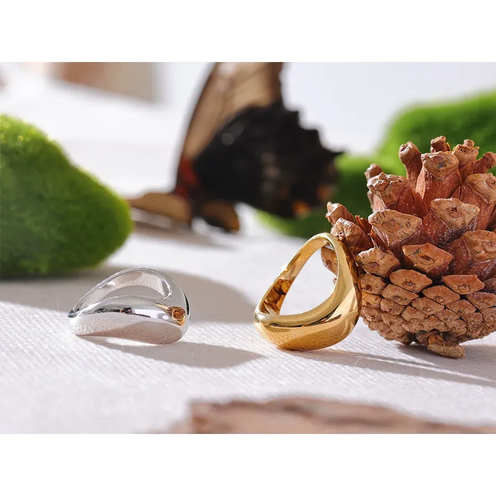 VAIGE Modern Geometric Waterproof Stainless Steel Ring - 18K PVD Gold Plated Distinctive Fashion Jewelry