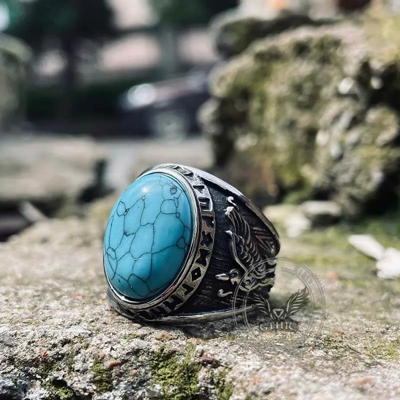 Viking Runes Wolf and Raven Stainless Steel Ring