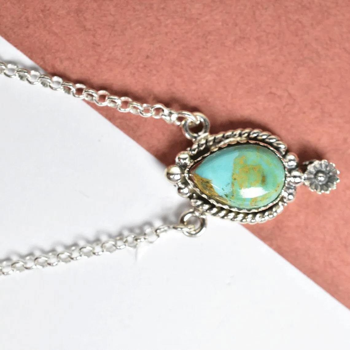 Vintage Mohave Turquoise Bohemian Pendant - 925 Sterling Silver Native American Pendant