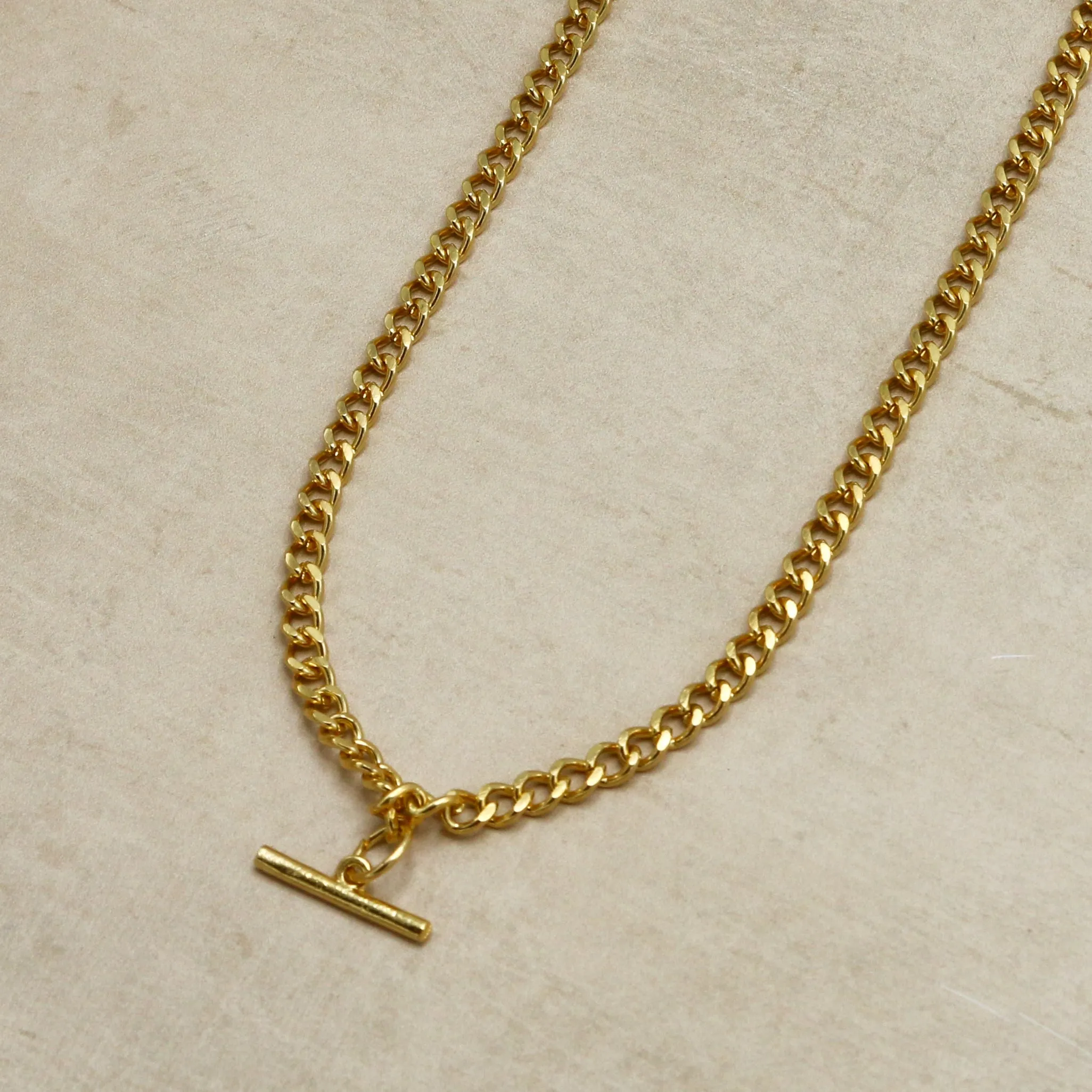 Vintage T-Bar Charm Curb Chain Necklace