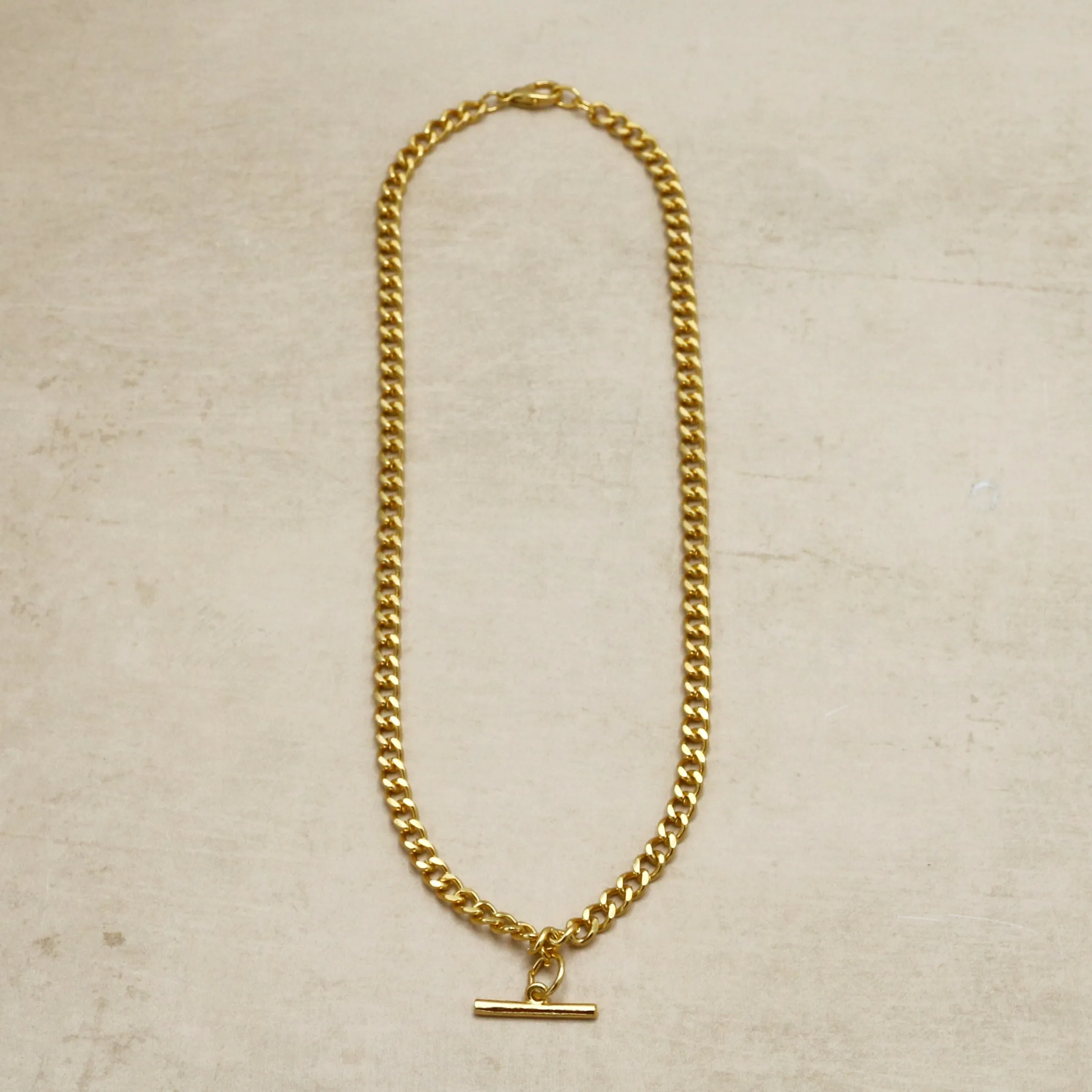Vintage T-Bar Charm Curb Chain Necklace