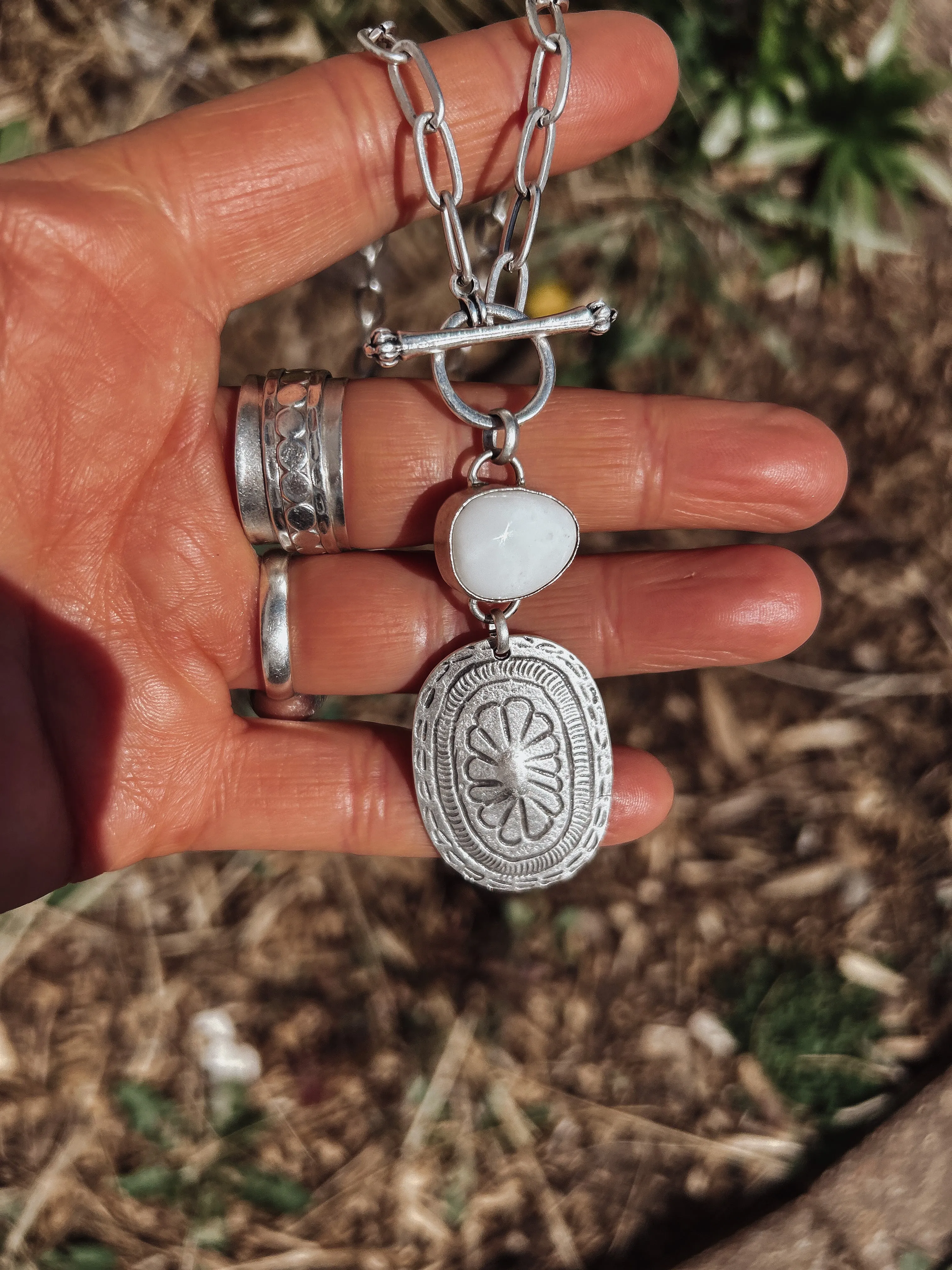 White Agate Concho Necklace