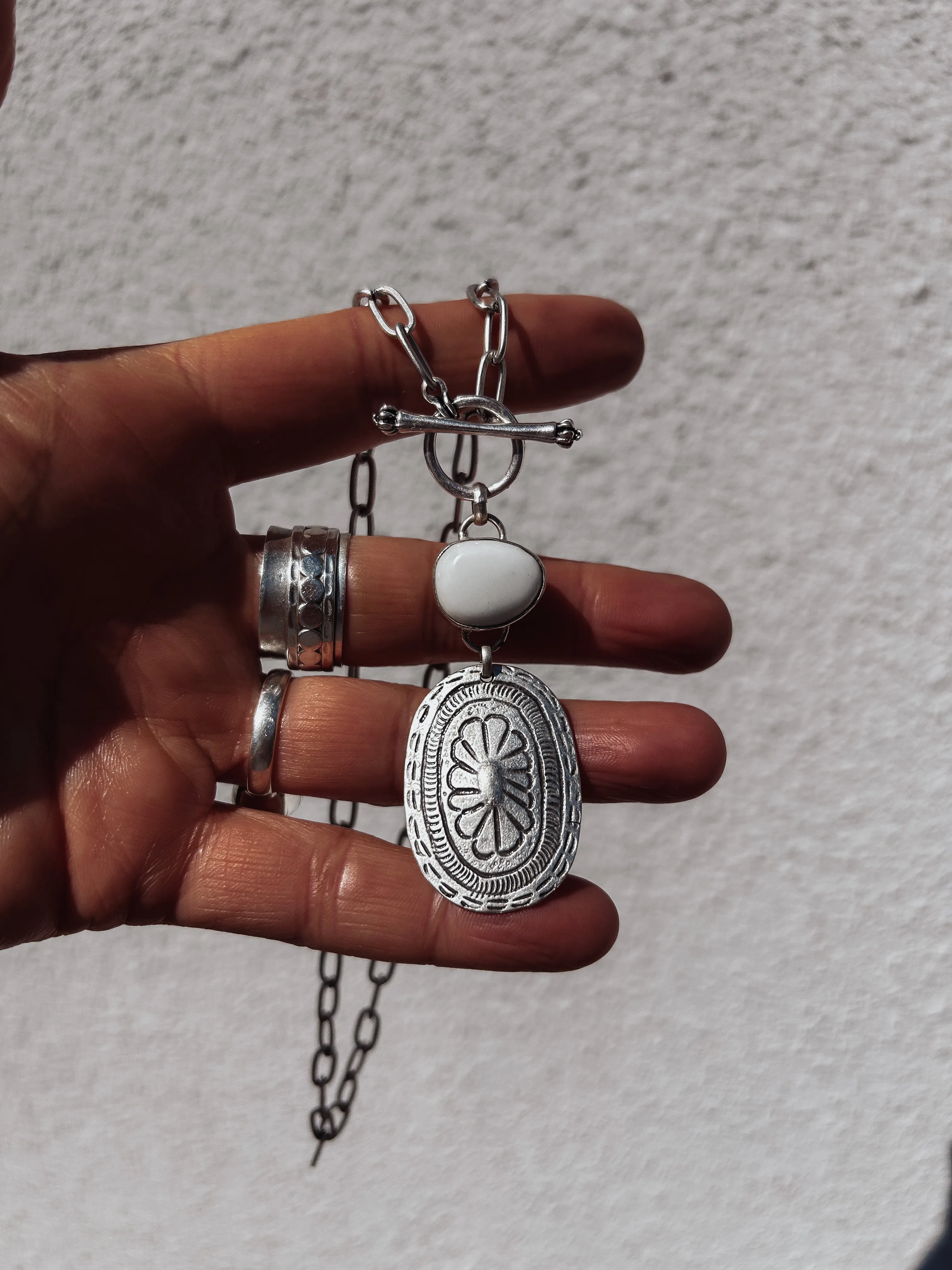 White Agate Concho Necklace