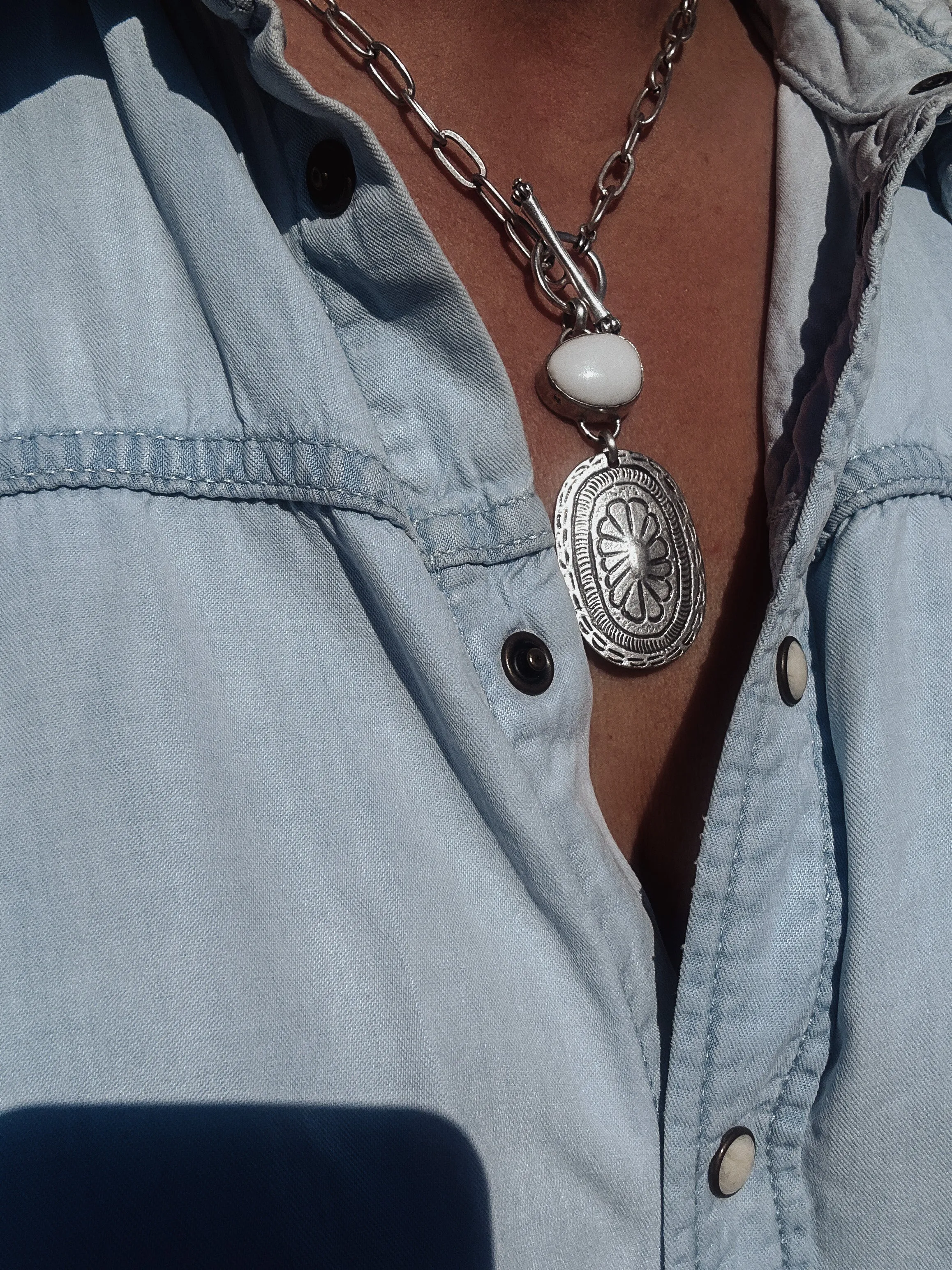 White Agate Concho Necklace