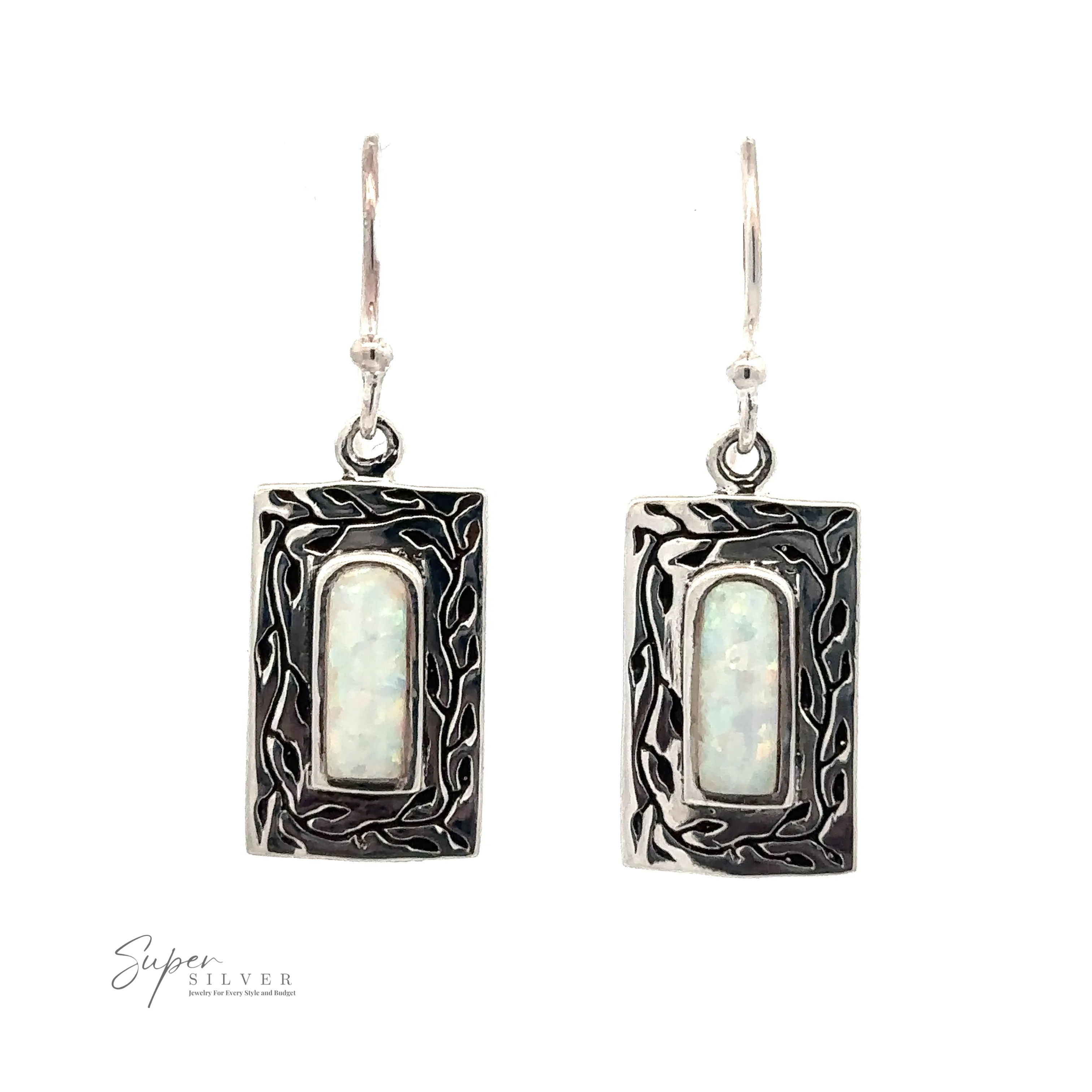 White Created Opal Square Earrings