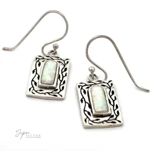 White Created Opal Square Earrings